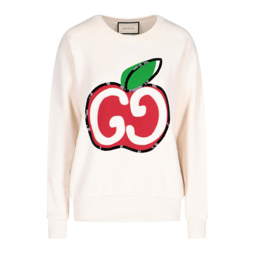 GUCCI/古馳  古琦女裝 經(jīng)典蘋果雙G 女士白色棉質(zhì)圓領(lǐng)長袖衛(wèi)衣 469250 XJCCK 9230