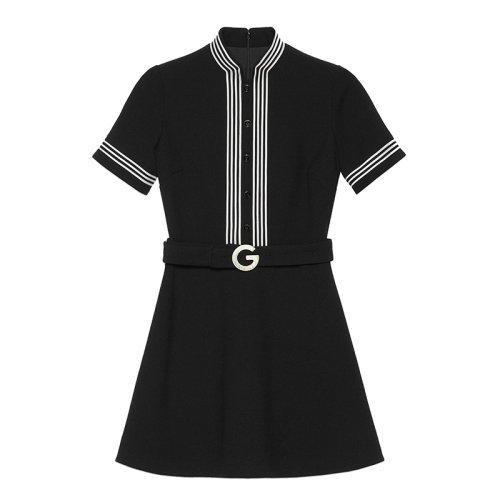 預(yù)定3周 GUCCI/古馳  21早春新款女士黑色羊毛縐紗連衣裙 643352ZAFGT1043