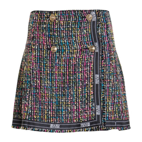 VERSACE JEANS/范思哲牛仔 女士多色拼色花呢羅緞飾邊褶皺后背迷你半身裙短裙女裙 A9HZA301-05511-899