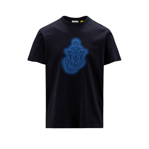 Moncler/蒙克萊 22年秋冬新款 JW Anderson系列 男女同款海軍藍(lán)色純棉噴霧效果圖形短袖T恤H209E8C00005829JS778