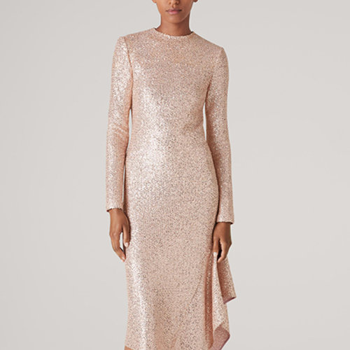 St.John/盛薔亮片針織長袖長款禮服女士連衣裙K1210H1