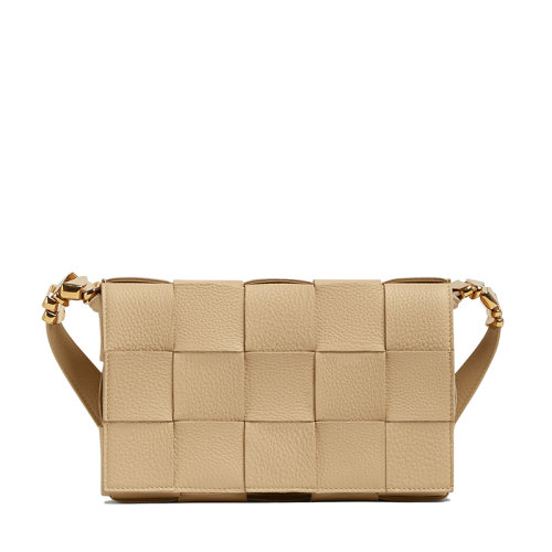 Bottega Veneta/葆蝶家 22春夏新款CASSETTE系列 女士燕麥色小牛皮雙面Intreccio編織單肩斜挎豆腐包666870V17H19776