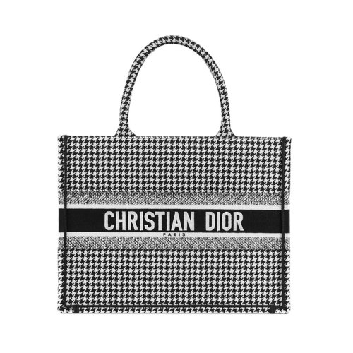 DIOR迪奧 20Book Tote系列 女士小號黑白拼色千鳥格格刺繡帆布手提包 M1296ZRPI_M081