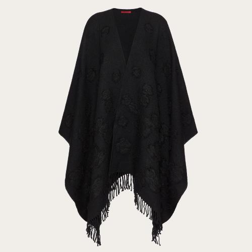  VALENTINO華倫天奴 22年秋冬 女士 斗篷 PONCHO 3D FLOWERS EN LAINE MéLANGéE 1W0EA018PNK0