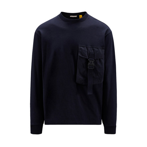 Moncler/蒙克萊 22年秋冬新款 JW Anderson系列 男女同款海軍藍(lán)色純棉飾口袋短袖T恤H209E8D00001829JS778