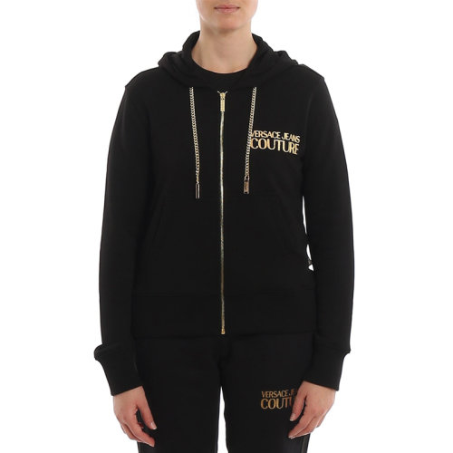 VERSACE JEANS/范思哲牛仔 女士黑色棉質經典字母徽標印花裝飾拉鏈開合長袖上衣外套 B6HVA766-13956-899