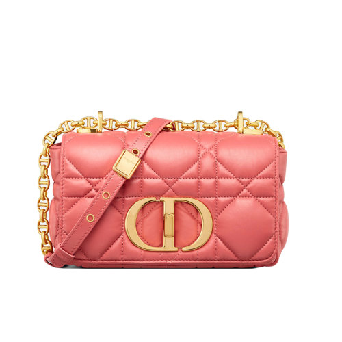 DIOR/迪奧 22新款DIOR CARO系列 女士粉珊瑚色漸變牛皮革絎縫超大藤格紋配鏈條手袋單肩斜挎手提包M9241UNGK_M76P