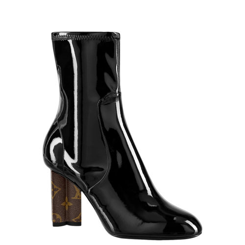 Louis Vuitton/路易威登 22年早春新款 SILHOUETTE系列 女士黑色漆面小牛皮花卉鞋跟高跟踝靴1A5BWD