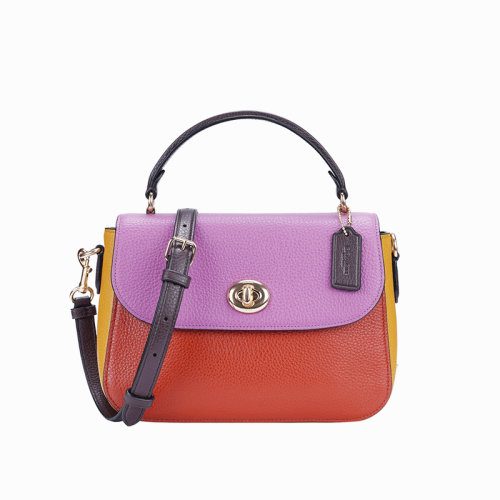 COACH/蔻馳 女包 拼色旋鈕小方包 單肩斜挎劍橋包C1650