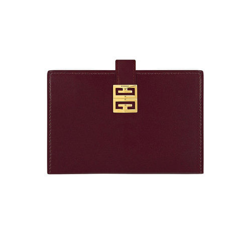 Givenchy/紀(jì)梵希 22新款 女士牛血紅小牛皮按扣閉合金色飾面金屬搭扣錢包BB60GZB15T-642