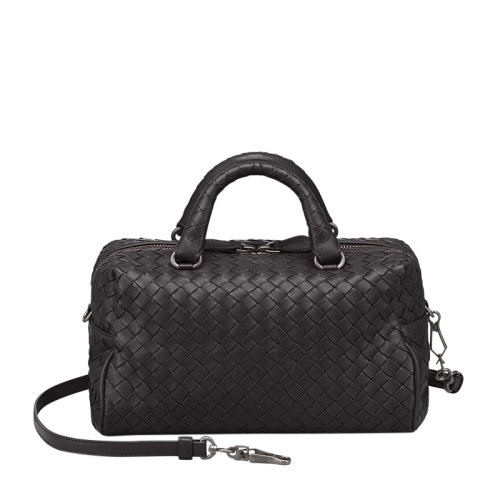 Bottega Veneta/葆蝶家  女士黑色小羊皮編織款拉鏈開(kāi)合迷你手提包單肩包斜挎包波士頓包女包 428051-V0016-8175