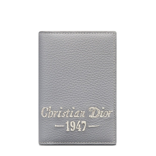DIOR/迪奧 22新款 男士灰色粒面牛皮革“Christian Dior 1947”標(biāo)志刺繡雙折卡夾2ESCH138NFS_H62Q