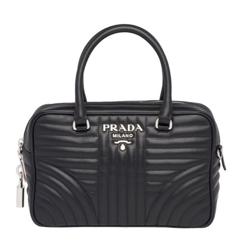 PRADA/普拉達 Diagramme系列 女士黑色牛皮單肩包斜挎包手提包可拆卸肩帶女包