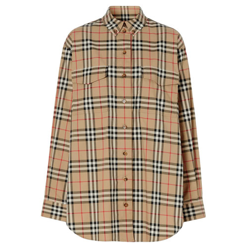 BURBERRY/博柏利  女士棕色復(fù)古格紋彈力棉質(zhì)超大號襯衫80222851