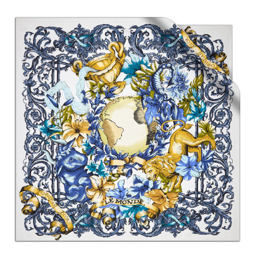 DIOR/迪奧新款 女士桑蠶絲斜紋面料多色Le Monde圖案印花方巾21TAR090I610_C970