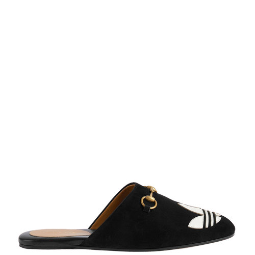 GUCCI/古馳 22年秋冬新款 adidas聯(lián)名系列 女士黑色絨面材質(zhì)Logo拖鞋702211DE8X01060