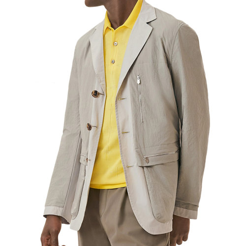 HERMES/愛馬仕 22年春夏新款 男士石頭灰色尼龍混紡技術帆布面料雙面運動輕便夾克外套H254224H8GZ48