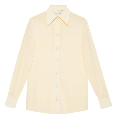 GUCCI/古馳 21年早秋新款 女士淺米色縐紗和真絲襯衫627407ZAEWU9303
