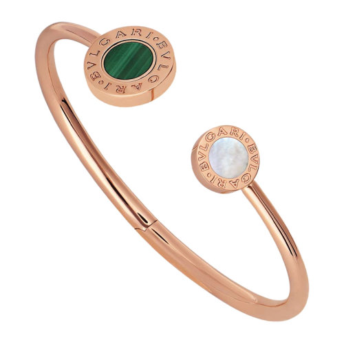 BVLGARI/寶格麗 女士玫瑰金色18K金珍珠母貝瑪瑙和孔雀石元素翻轉(zhuǎn)手鏈?zhǔn)汁h(huán)手鐲 BR858422