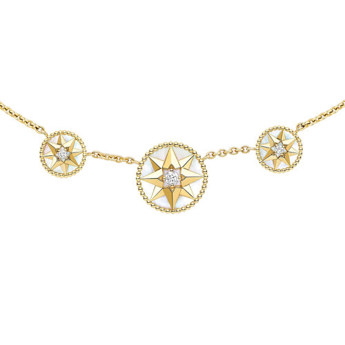DIOR/迪奧 ROSE DES VENTS系列 18k金黃金八角羅盤(pán)鑲嵌白色珍珠貝母和鉆石項(xiàng)鏈JRDV95146_0000