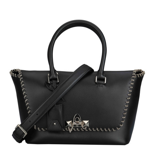 Valentino/華倫天奴 女士黑色牛皮鏈條裝飾經(jīng)典字母徽標印花單肩包斜挎包手提包女包 NW0B0A47-MRU-ON0