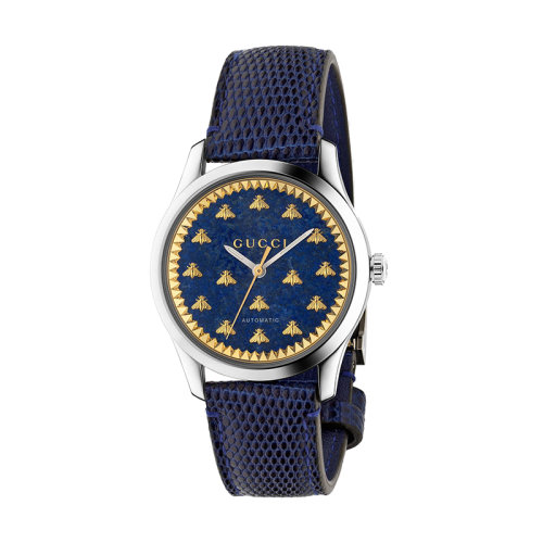  GUCCI/古馳  古馳G-Timeless系列蜜蜂的藍(lán)色青金石表盤藍(lán)色蜥蜴帶腕表，38毫米