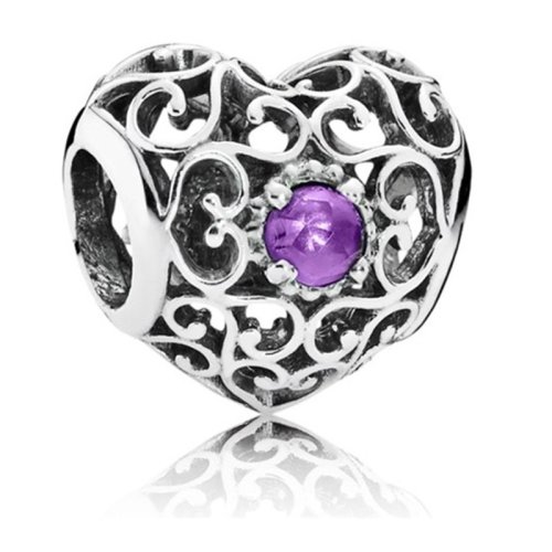 PANDORA/潘多拉 女士淺紫色寶石愛心鏤空生辰珠之二月串珠 791784SAM