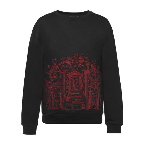 VERSACE/范思哲 男士黑色棉質(zhì)經(jīng)典美杜莎頭像希臘回紋裝飾長(zhǎng)袖上衣衛(wèi)衣運(yùn)動(dòng)衫套頭衫 A78002-A219529-A008