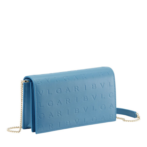 BVLGARI/寶格麗  女士藍(lán)色小牛皮Bvlgari Infinitum圖案燙印單肩斜挎鏈條錢包291704