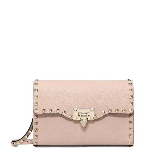 Valentino/華倫天奴 21新款 ROCKSTUD系列 女士小號(hào)粉末色粒面小牛皮飾釘翻蓋折疊扣單肩斜挎包ZW2B0181VSFP45