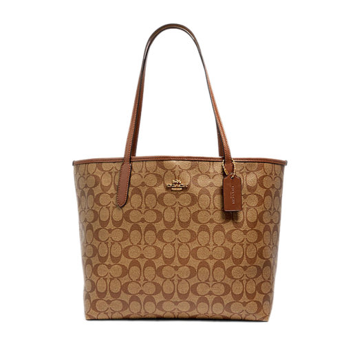 COACH/蔻馳 女士棕黑色PVC/配皮 光滑C紋印花表面logo徽標(biāo)拉鏈內(nèi)袋手提包單肩包女包 F5696 多色可選