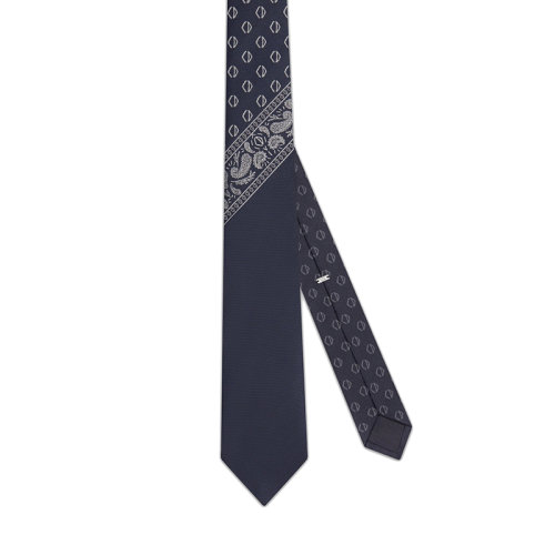 DIOR/迪奧 22年早春新款 男士海軍藍(lán)色桑蠶絲白色飾巾圖案領(lǐng)帶28C1047A0636_C580