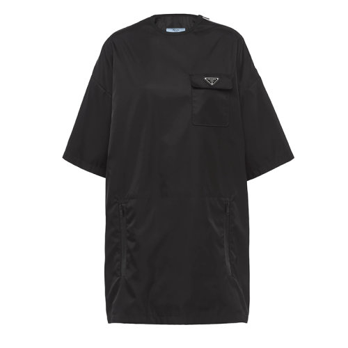 PRADA/普拉達 秋冬 女士黑色Oversize再生尼龍短袖圓領迷你連衣裙230670_1WQ8_F0002_S_212