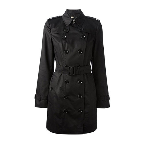Burberry/博柏利 女士黑色棉質(zhì)混紡時尚修身雙排扣大衣風(fēng)衣