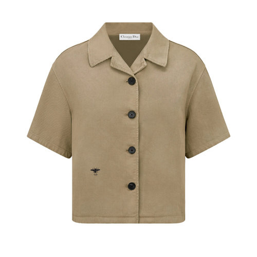 DIOR/迪奧 22年春夏新款 女士米色棉質(zhì)混紡彈力華達(dá)呢面料短袖襯衫227B39A3339_X1719