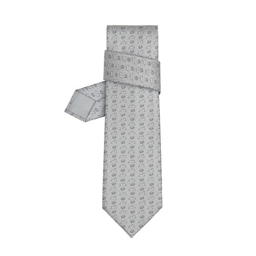 HERMES/愛馬仕 男士灰色/白色/天空真絲斜紋領(lǐng)帶H606216T14