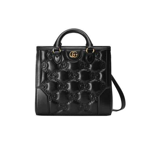 GUCCI/古馳 23春夏新款 女士迷你黑色絎縫皮革金色飾面雙G拆卸帆布肩帶單肩斜挎手提包728309UM8HG1046