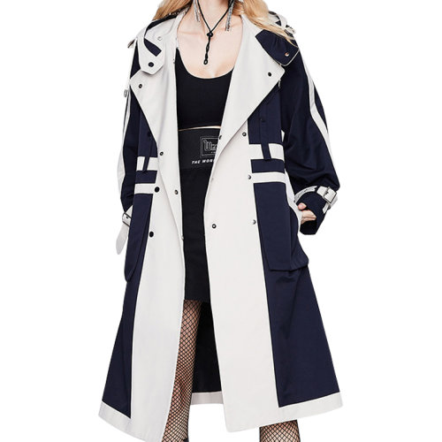 GeleiStory/GeleiStory  風(fēng)衣女秋冬新款撞色雙排扣風(fēng)衣長款外套  女士風(fēng)衣