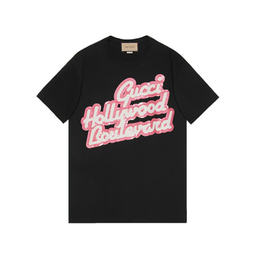 GUCCI/古馳 22秋冬新款 女士黑色純棉飾亮片印花T恤615044XJEDW1043