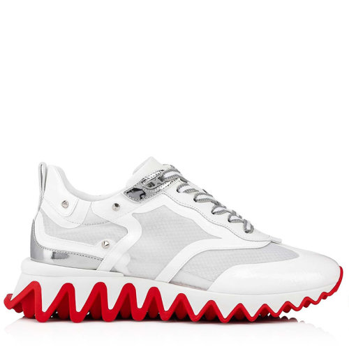 Christian Louboutin/克里斯提魯布托女士白色透明的網(wǎng)眼銀色釘子Sharkina運(yùn)動(dòng)鞋1210788W224