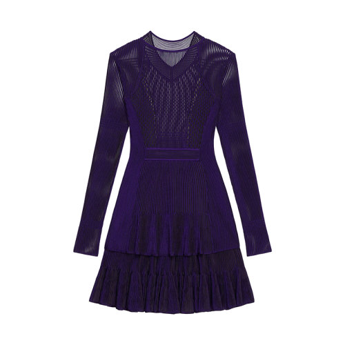 Givenchy/紀(jì)梵希 22年秋冬新款 女士紫色透明粘膠纖維層疊效果連衣裙BW21G84ZEG-500