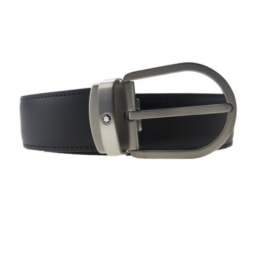 萬寶龍MONTBLANC 男士黑色雙面啞光鈦金屬針式皮帶腰帶 126024