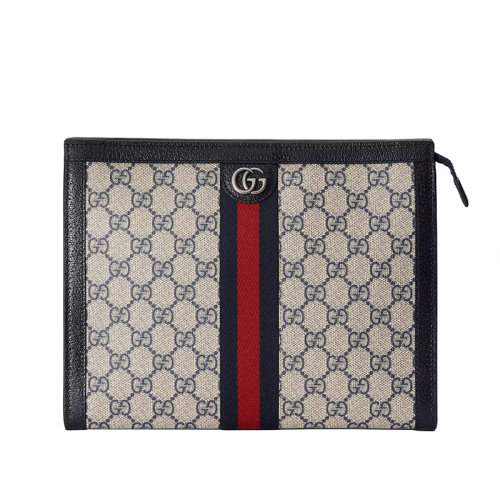 GUCCI/古馳 22春夏新款Ophidia系列 男士藍(lán)色/米色老花帆布拼接藍(lán)色皮革紅藍(lán)織帶手拿包 62554996IWN4076