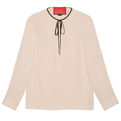 GUCCI/古馳 2015 Re-Edition系列 男士淺米色雙縐桑蠶絲蝴蝶結(jié)襯衫664549Z635A9951