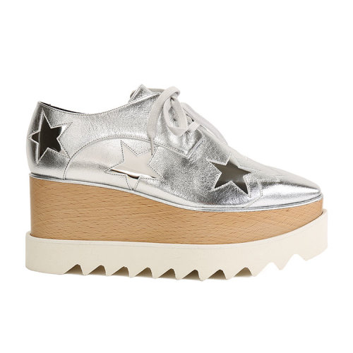 Stella McCartney/絲黛拉麥卡妮 銀色皮拼接銀色星星 鋸齒厚底女士休閑運(yùn)動(dòng)鞋 363998W1CW5 8167