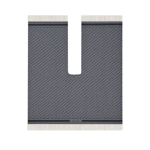 DIOR/迪奧 22年早春新款 女士海軍藍色純羊絨老花印花流蘇披風外套21DOB370I007_C540