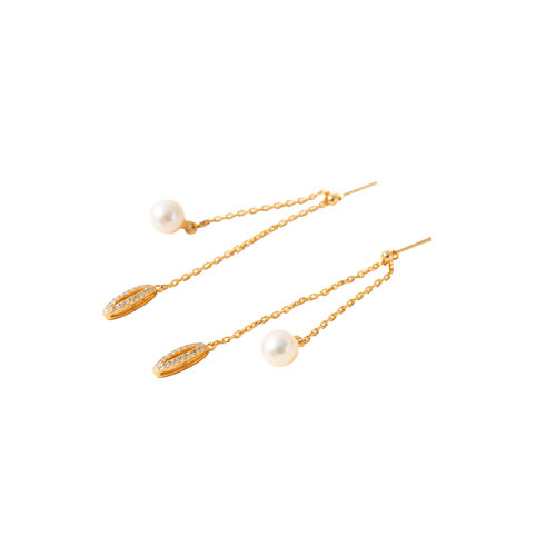 GeleiStory/GeleiStory 時尚簡約耳飾2021年新款925銀鍍金鑲鋯石淡水珍珠耳釘