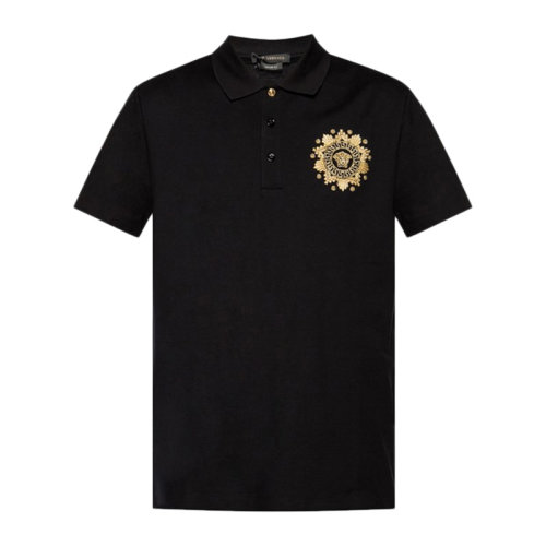 VERSACE/范思哲   男裝 服飾 黑色翻領(lǐng)經(jīng)典logo美杜莎頭像圖案棉男士短PoloT恤