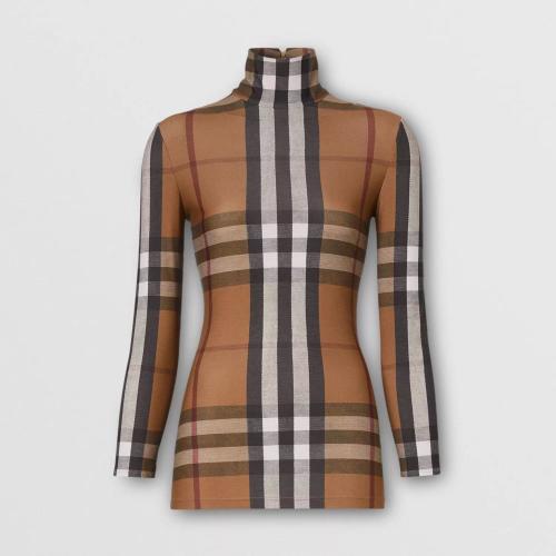  BURBERRY 22年秋冬 女士 Vintage 格紋彈力平織高領(lǐng)上衣 80608971