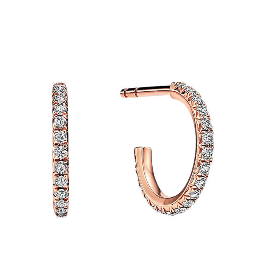 Tiffany & Co./蒂芙尼 Metro系列 18K金玫瑰金鑲嵌鉆石小號圈形耳環(huán)67025091
